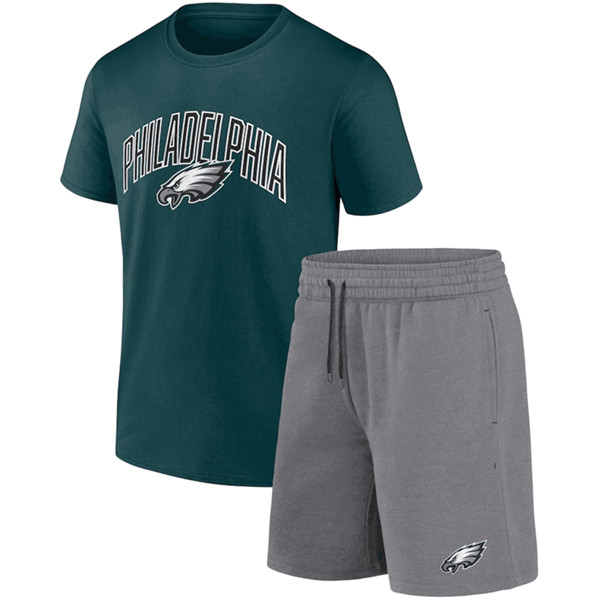 Men's Philadelphia Eagles Green/Heather Gray Arch T-Shirt & Shorts Combo Set